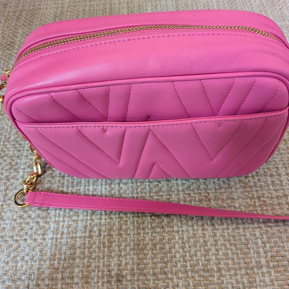 Stuart Weitzman Vibrant Pink Crossbody Bag with Gold Details, See Pics For Flaws - Picture 5 of 17